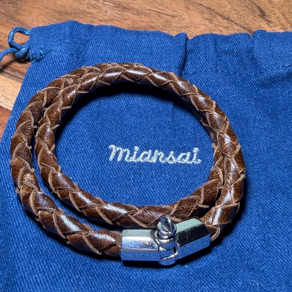 Miansai Brown Leather double Wrap Bracelet with SS.925